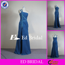 CN310 Real Picture Sequin Beaded Side Slit Teal Blue Chiffon One Shoulder Evening Dress