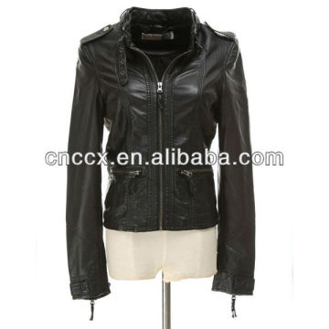 14PJ1030 Womens pu bomber slim fit leather jackets