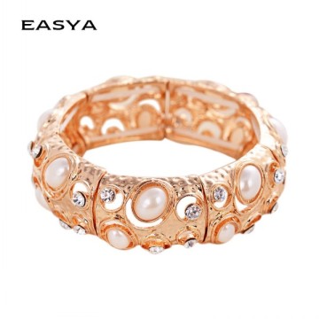 2015 Hand-made Pearl Rhinestone 18K Gold Bangle