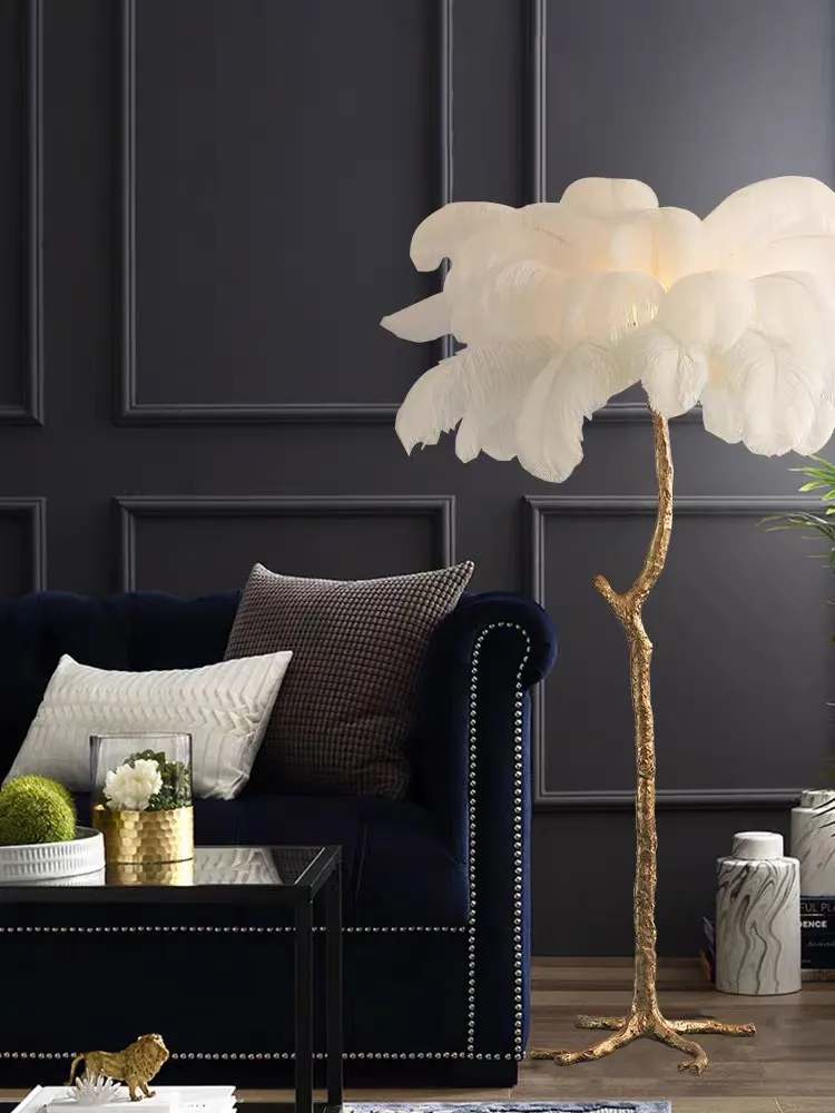 Elegant Modern Palm Tree Floor Lamp with Copper Feathers