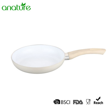 Pressed White Silicone Handle White Ceramic Fry Pan