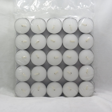 White paraffin wax tealight candle