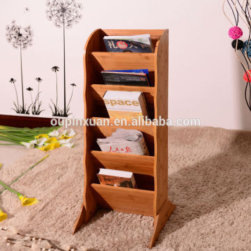Fashion office furniture display&storage rack,5 tiers bamboo magazine paper rack