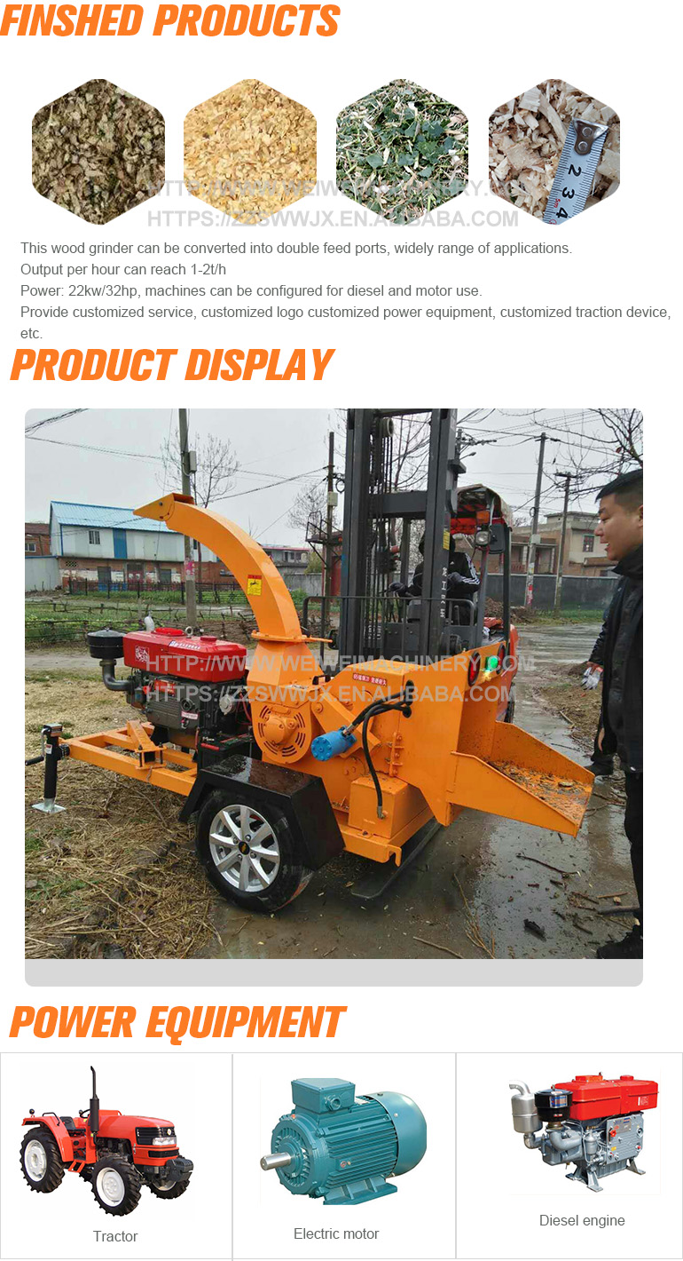 Weiwei wood crusher hydraulic diesel engine wood chipper