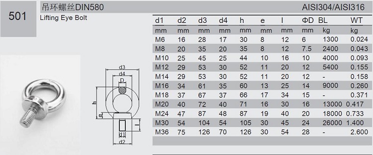 Stainless Steel M6 Eye Bolt