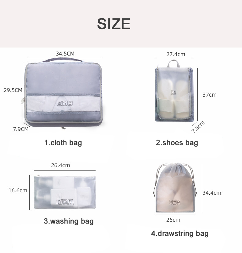 High quality luggage organizer for travel set of 4 piece packing travel organizer cubes set packing travel cubes