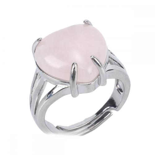 Heart Shape Love Rings Gemstone Heart Ring for Women Girl Natural Stone Crystal Wedding Rings Adjustable Ring Charm Jewelry