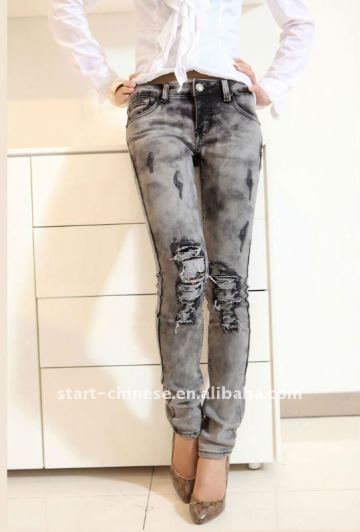 Womens long blue cotton jeans