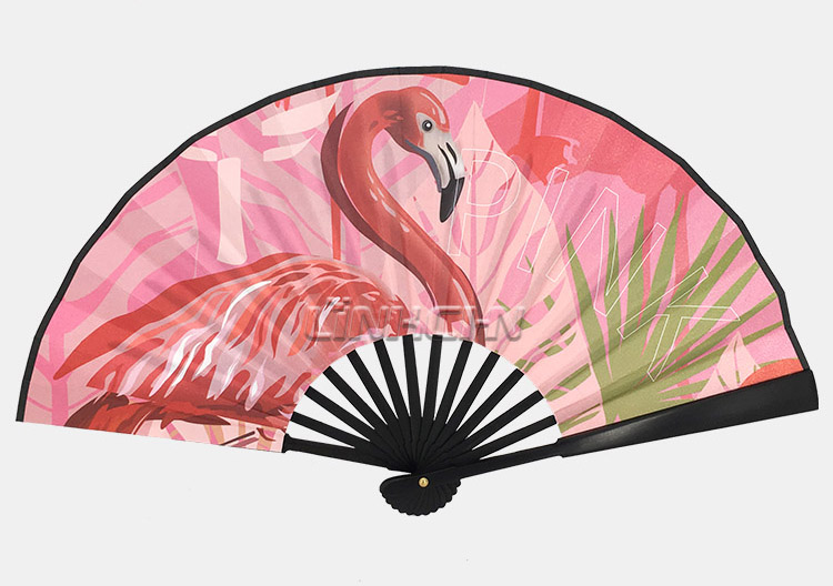 Customized bamboo hand held folding fan with bamboo frame