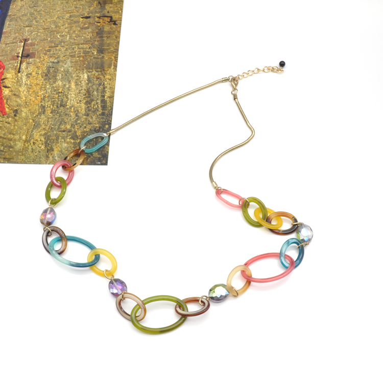 2021 colorful rainbow acrylic jewelry for party gift casual stainless steel gold filled snake chain necklace