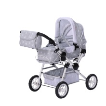 Adjustable Handle Metal Canopy Pretend Play Doll Pram Stroller with Big Size Wheels