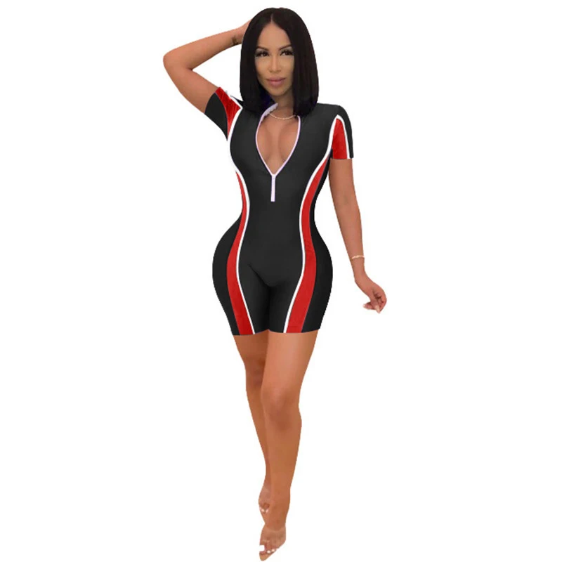 Hot Selling Bodycon Tracksuit Jumpsuit Womens Zip up Romper Pants Fabric Type Patchwork Women Jumpsuits and Rompers