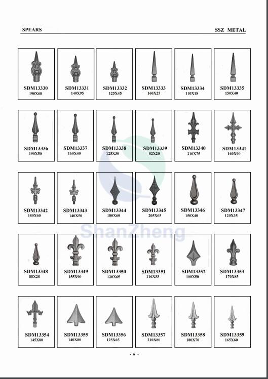 Forged or Cast Spearhead for Wrought iron fence gate Wrought Iron Decorative fittings