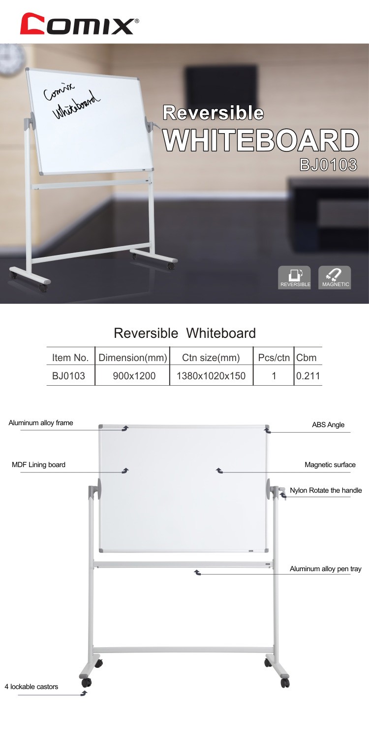 Comix High Quality 360 Degrees Reversible Office Mobile Magnetic Whiteboard with Stand