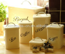 Wire lip storage tea coffee sugar canisters and cookie cutters bin