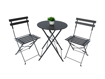 Foldable Outdoor Set Round Table and Slat Chairs