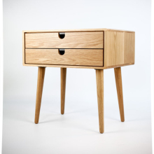 Scandinavian Oak Wood Bedside Table with Lamp