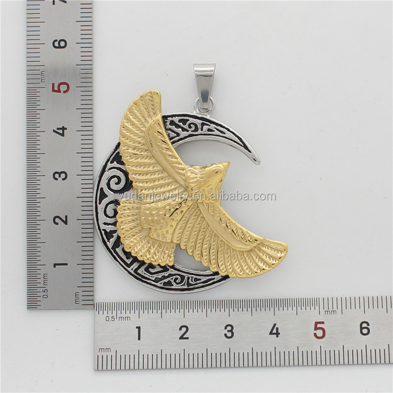 Factory Custom Animal Design Stainless Steel Moon Eagle Pendant Necklace