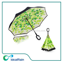Green field double layer backwards umbrella for outdoor and car use