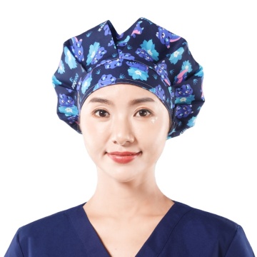 Floral Printed Bouffant Scrub Cap with Satin Lining for Long Hair Nurses – Wholesale