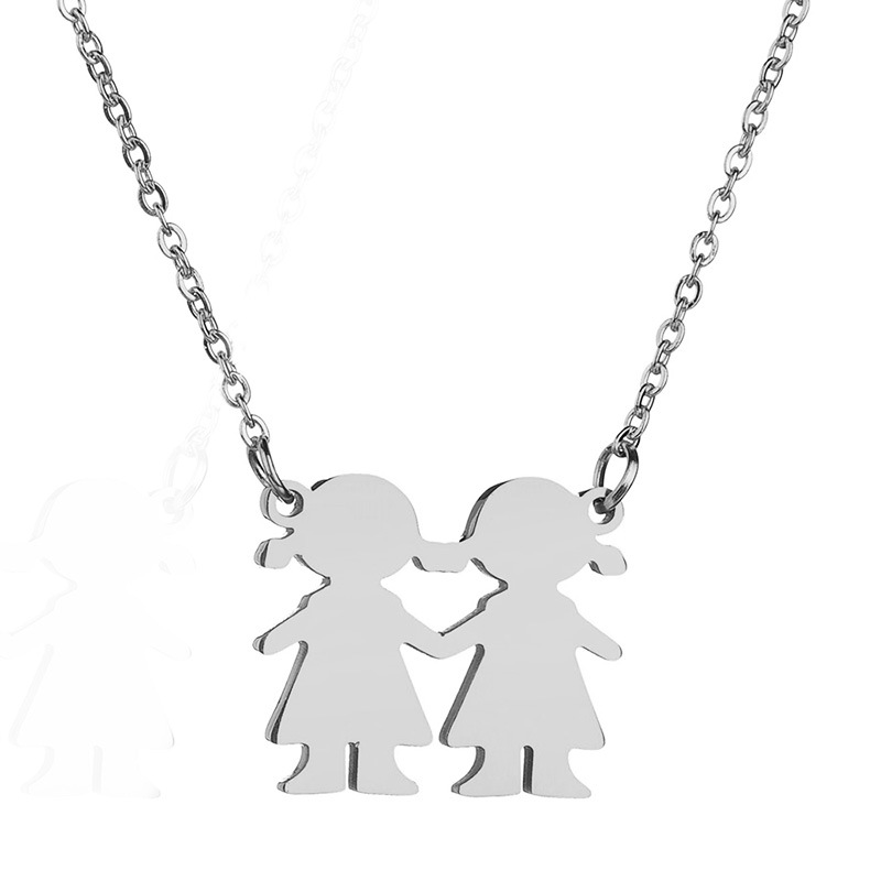 stainless teel family necklace two sisters cartoon character custom names necklace custom name tags wholesale