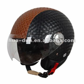 HUADUN leather open face motorcycle helmet, brown and black leather harley helmet,DOT or ECE stanard avaliable,HD-592