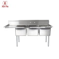 Stainless Steel Triple Compartment Sink With Left Drainboard