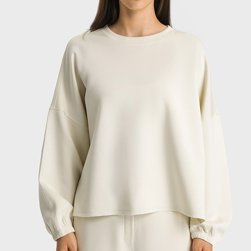 Jade White Womens Pullover Oversized Drop Shoulder