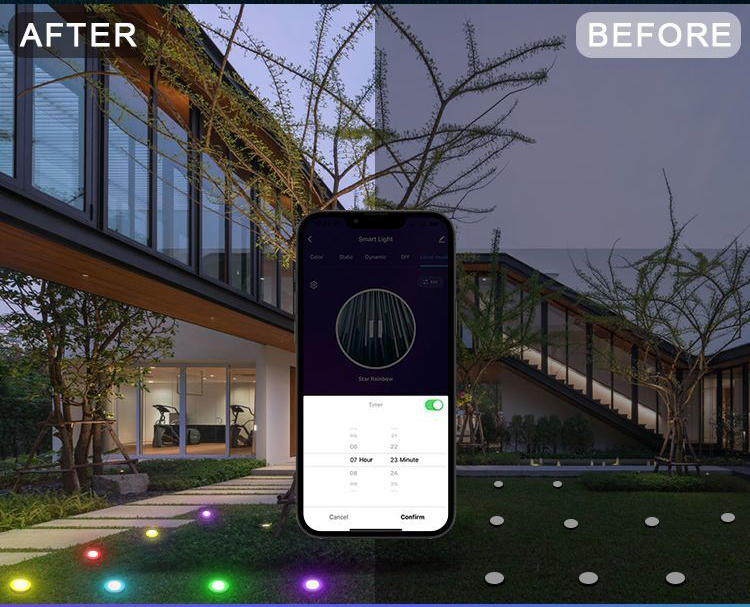 IP67 Holiday Light String Bluetooth Control RGB color Led Ground Plug Lamp Pixel String Garden Decorate Light