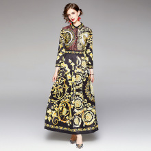 Long Sleeve Collared Positioning Floral Printed Modest Dress