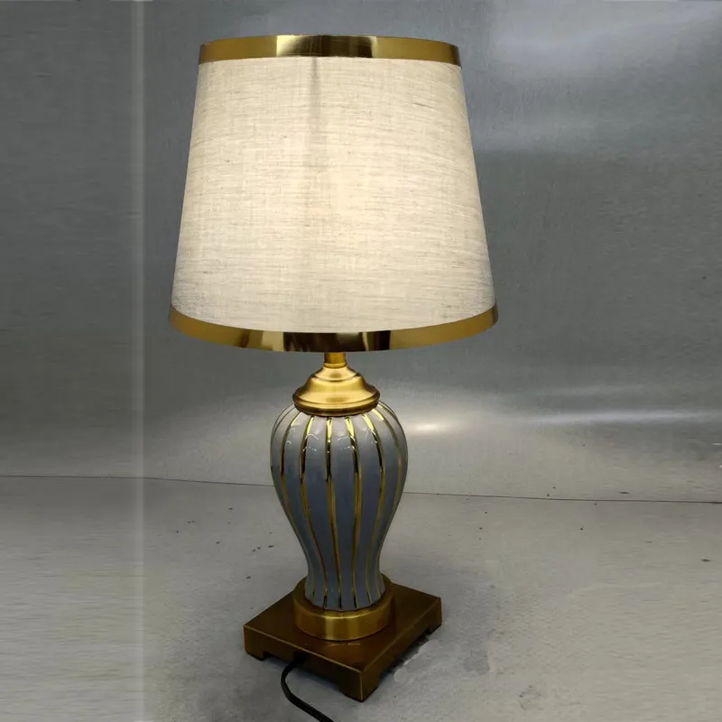 Elegant Ceramic Table Lamp with Gold Metal Base for Bedroom