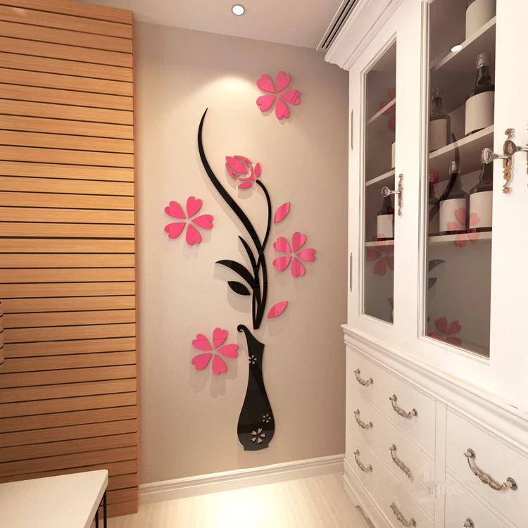 Decorative Furniture Vase Plum Stickers 3D Acrylic Crystal Wall Stickers