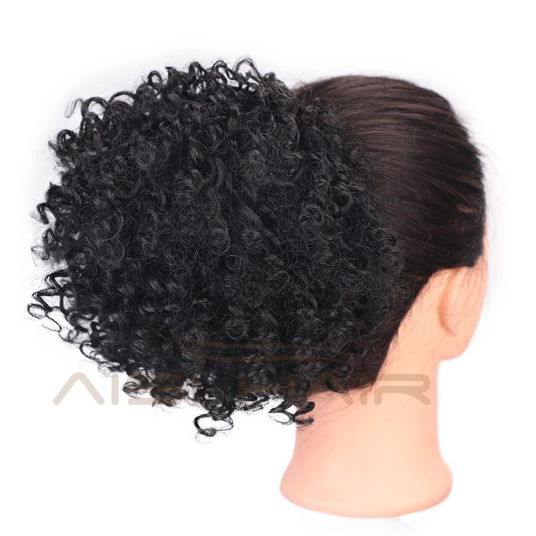 Aisi Hair Ponytail Afro Puff Kinky Curly Drawstring Hair Extensions High Temperature Fiber Short Hairpieces with Clips