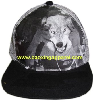 printed flat bill snapback mesh cap hat