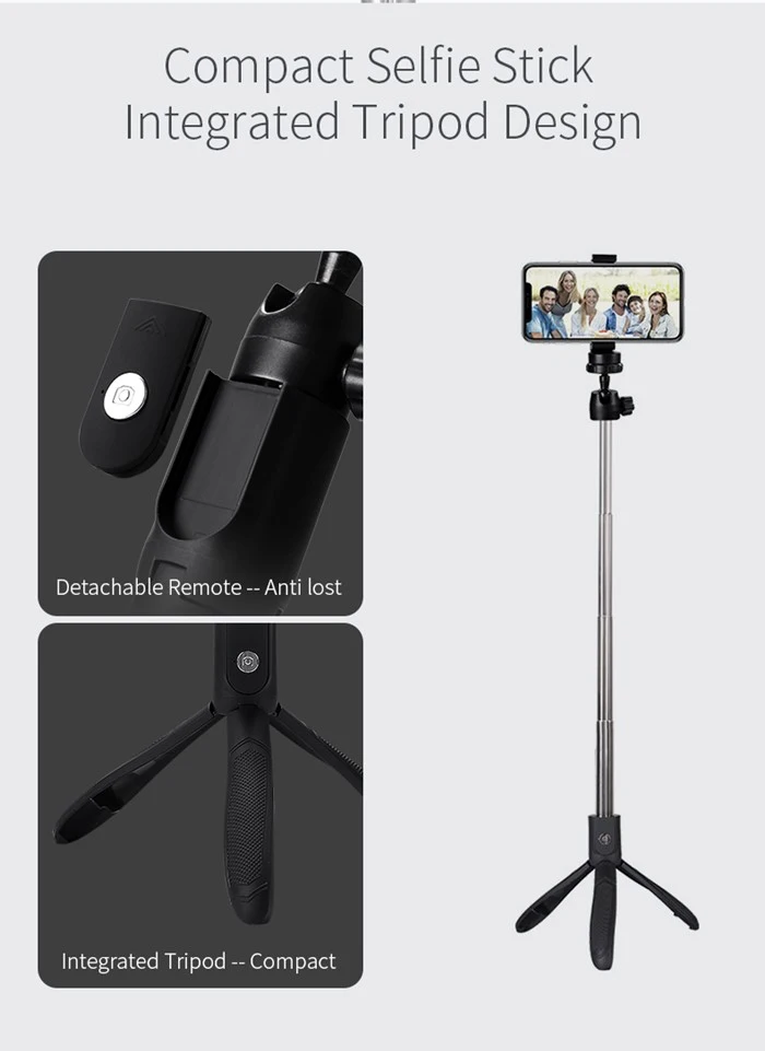 K05 3 in 1 Monopod Bluetooth Selfie Stick Mini Tripod with Rear Mirror for Phone Camera