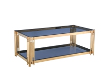 Dual-Tier Gold Frame Coffee Table with Glass