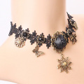 Vintage Lace Black Sun Rose Pendant Necklace