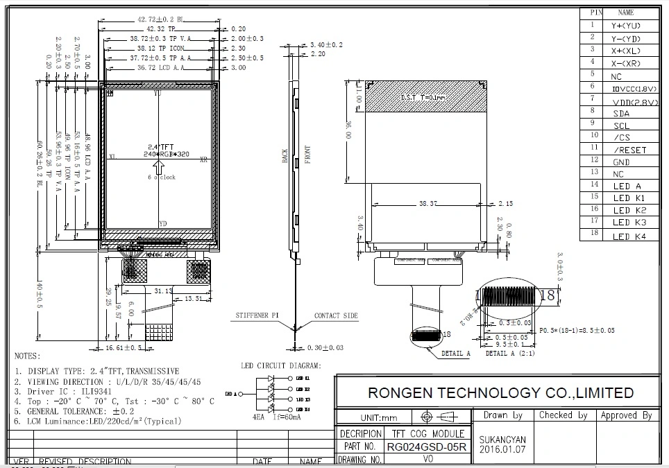 Ronen 2.4 Inch TFT LCD Display Watch/Toy/Camera