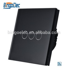 Crystal glass panel 3gang 1way remote control touch switch,wireless light switch