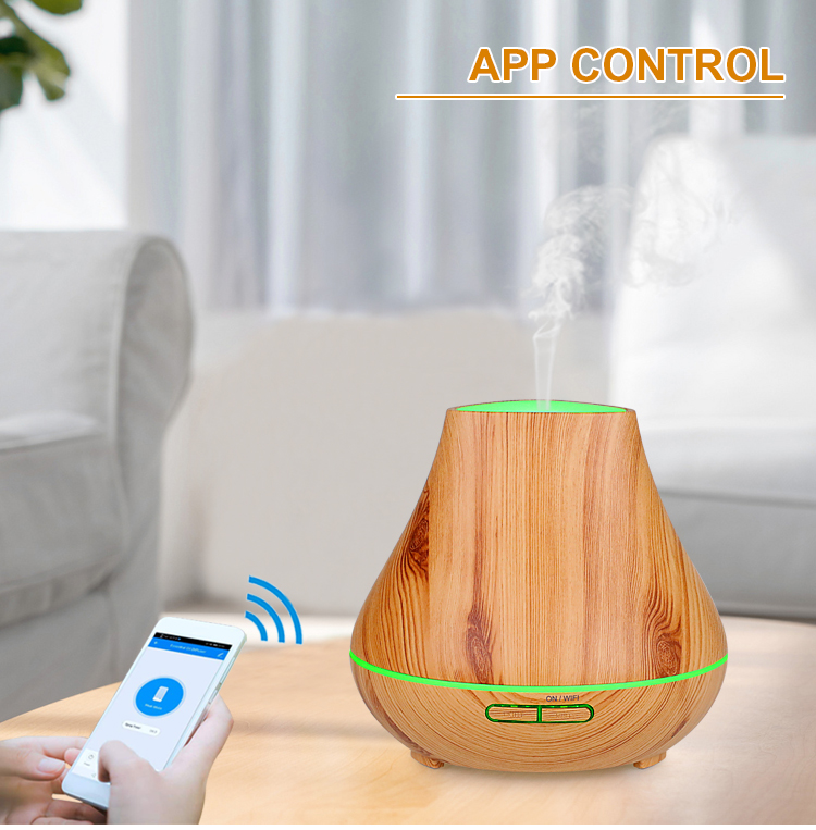 400ml Ultrasonic Wood Grain Wifi Volcanic Crater Aroma Essential Oil Diffuser 14