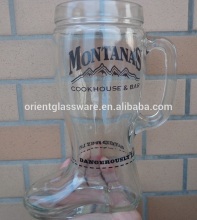 Machine-made boot shaped beer glass mug with handle