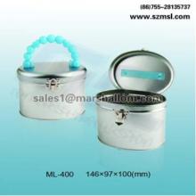 Oval tin box with handle, tin cans, metal box