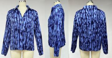 Printed Blue shirred shirt