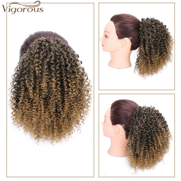 Vigorous Messy Hairpieces Afro Kinky Curly Hair Extension for Women Synthetic Short Drawstring Ponytail Hairpiece