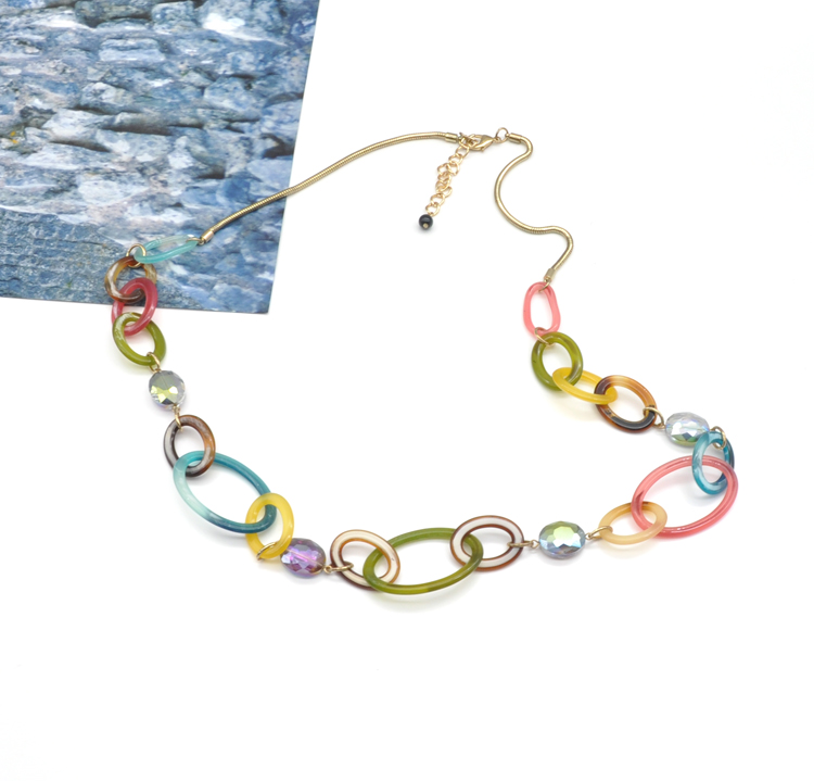 2021 colorful rainbow acrylic jewelry for party gift casual stainless steel gold filled snake chain necklace