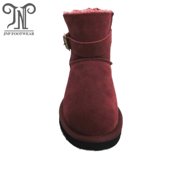 Women's Flat Ankle Snow Boots Suede Buckle