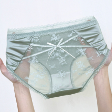 Ice Silk Satin Lace Trim Mid-Rise Panties