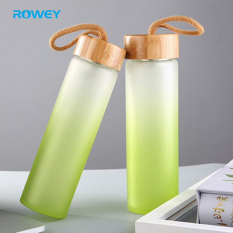 450ML Nature Frosted Glass Fruit Infuser Water Bottle with Bamboo Lid