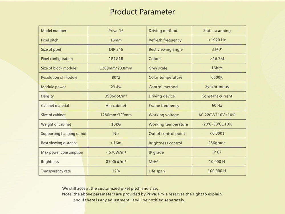 Outdoor led grille curtain light weight -parameter