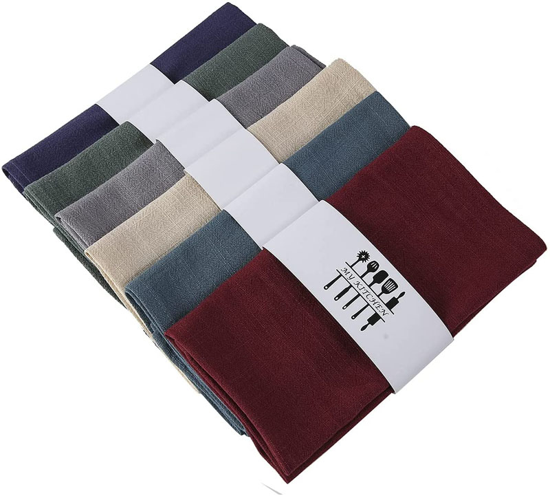 Soft Solid Color Linen Cotton Dinner Cloth Napkins Set of 12 (40 x 40 cm) Washable